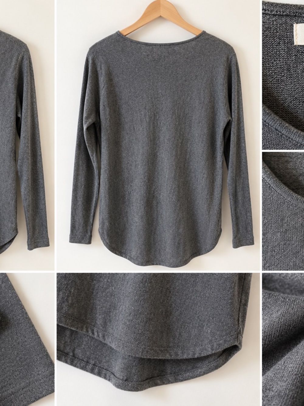 Max Studio Charcoal Gray Long Sleeve Scoop Neck Knit Top 100% merino wool